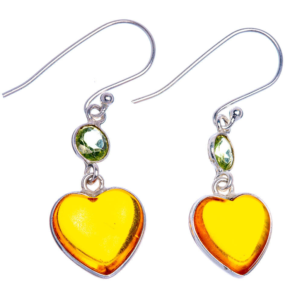 Carnelian Heart, Peridot Earrings 1 5/8" (925 Sterling Silver) E1023