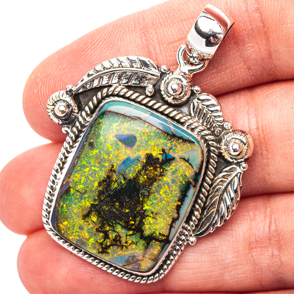 Premium Southwestern Style Sterling Opal Pendant 1 3/4" (.925 Sterling Silver)