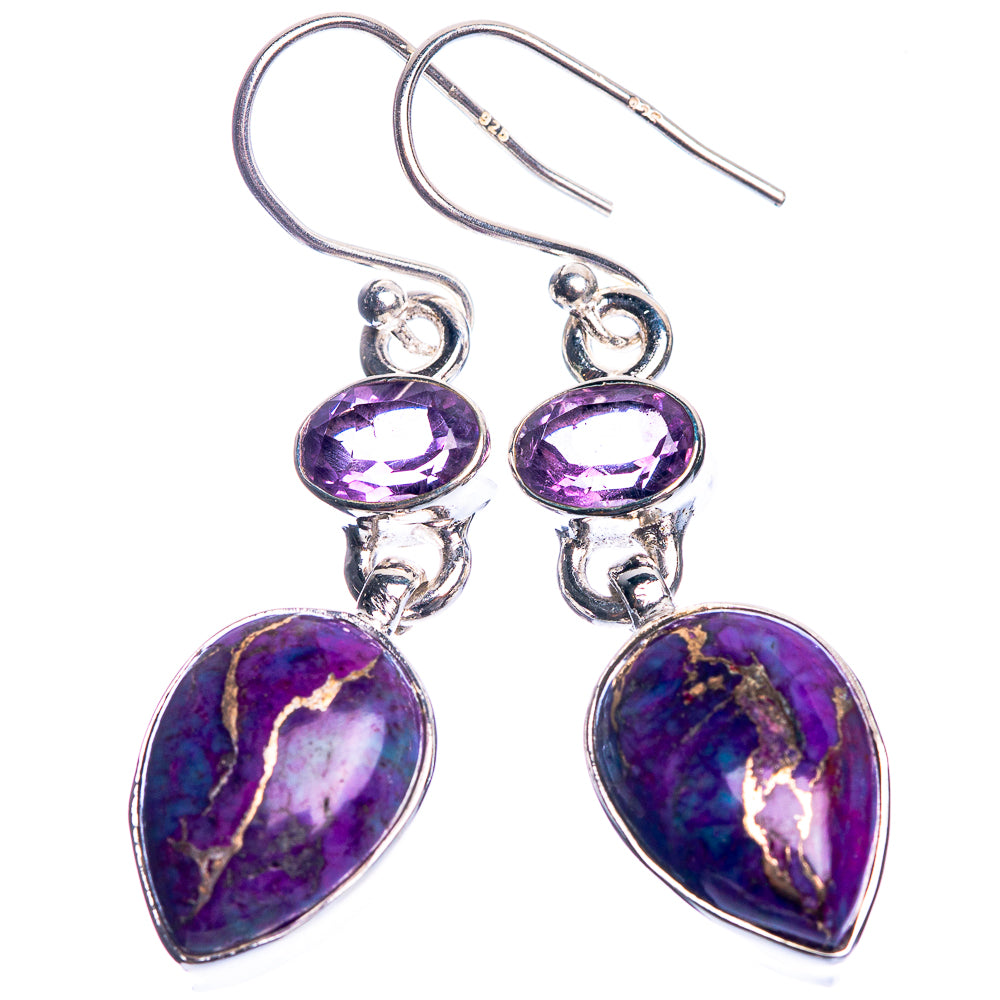 Purple Copper Composite Turquoise, Amethyst 925 Sterling Silver Earrings 1 5/8"