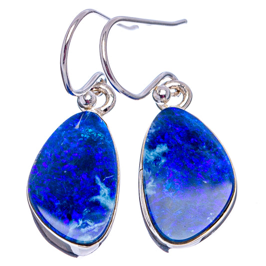 Sterling silver teardrop opal doublet drop earrings with bright blue stones and hooks