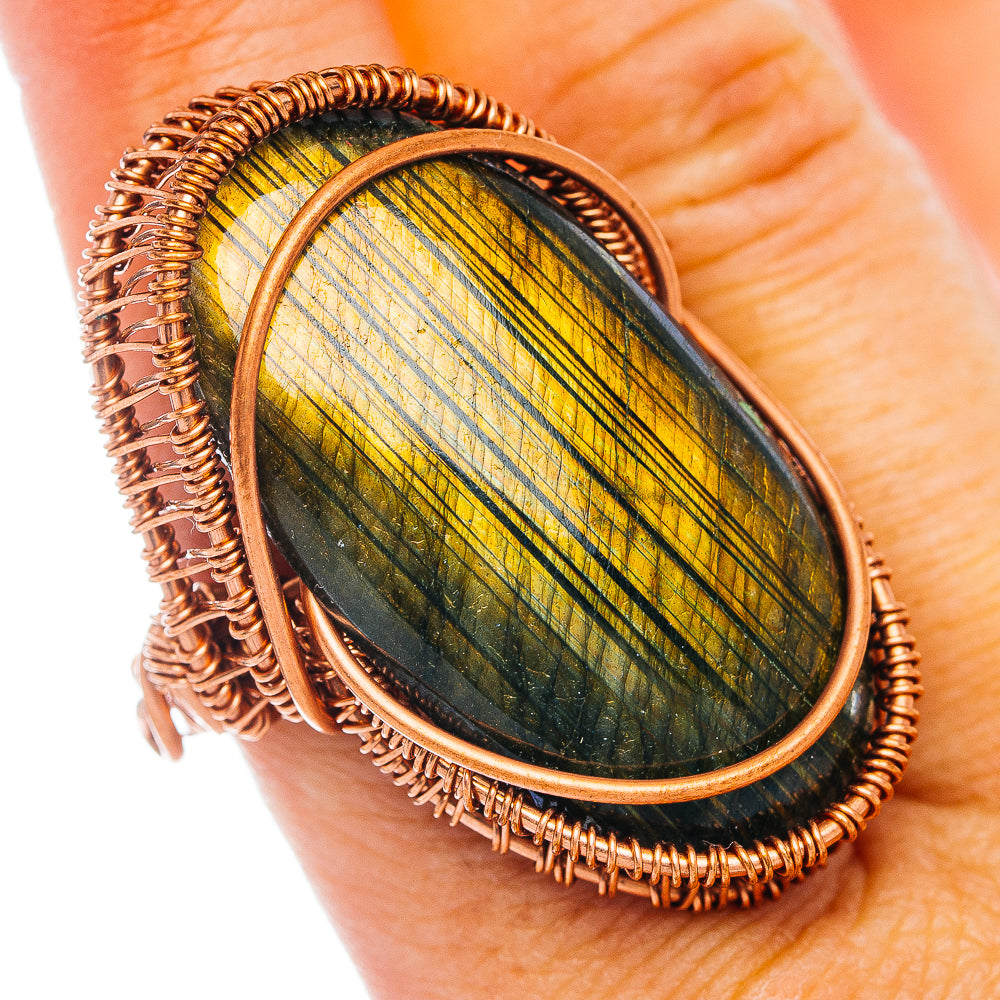Labradorite Wire Wrap Ring Size 8.5 (Copper)