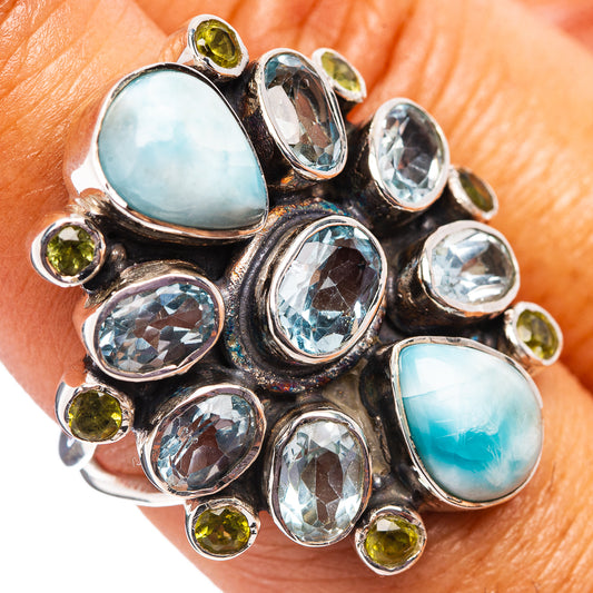 Signature Larimar, Blue Topaz, Peridot Ring Size 7 (.925 Sterling Silver)