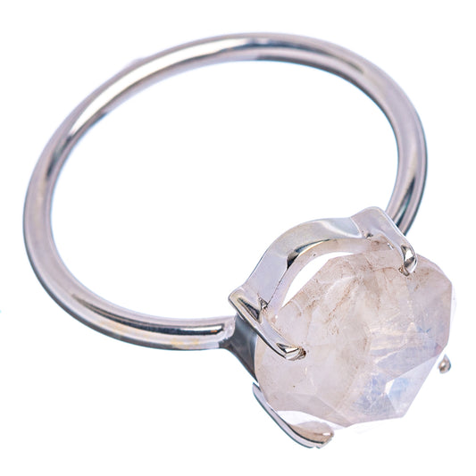 Sterling silver ring with faceted oval moonstone set in four prongs