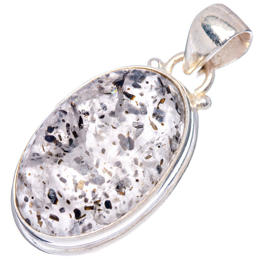 Oval hematite-in-quartz pendant, silver frame with loop bail