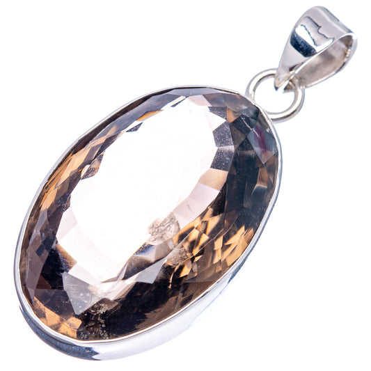 Faceted oval smoky quartz pendant in .925 sterling silver with round loop bail