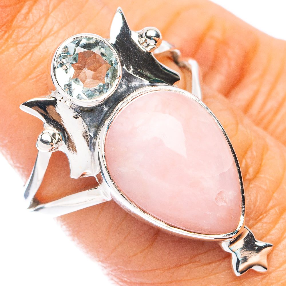 Premium Pink Opal, Blue Topaz Ring Size 6 (925 Sterling Silver) R7650