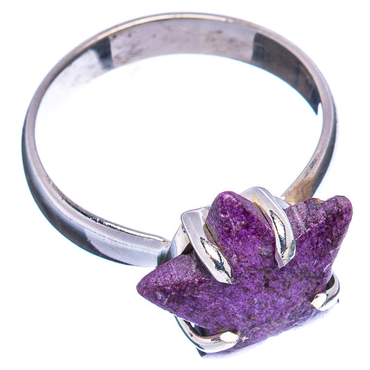 Sterling silver band with purple star-shaped purpurite setting, ring size 8