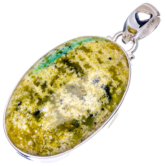 Oval lizardite gemstone pendant with smooth sterling silver bezel and bail