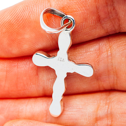 Southwestern Style Kingman Turquoise Cross Pendant 1 1/2" (.925 Sterling Silver)