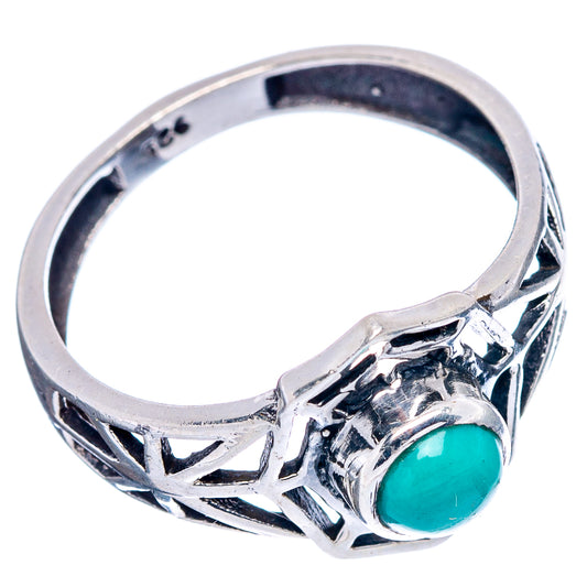 Turquoise dainty sterling silver ring with oval stone in open lattice setting