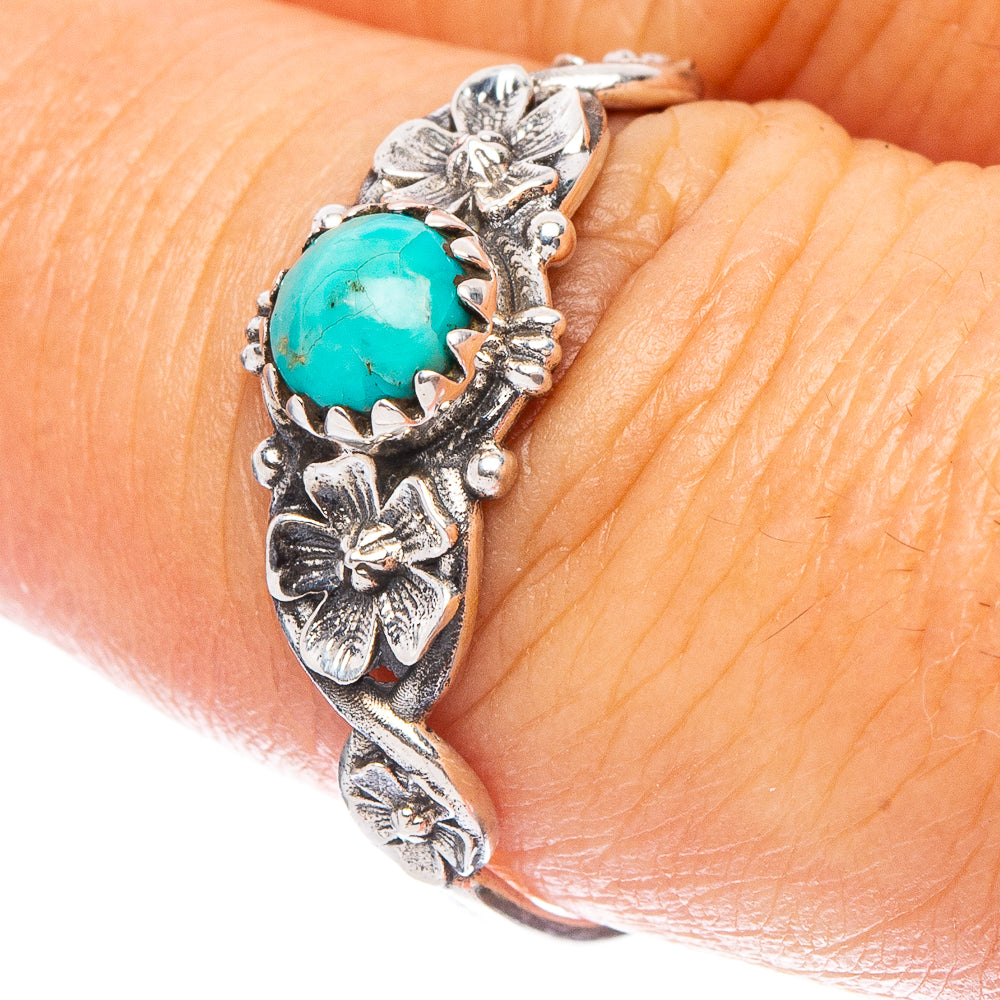 925 sterling silver flower ring with oval turquoise center cabochon