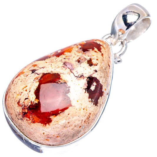 Teardrop fire opal pendant in .925 sterling silver with red-orange stone, loop bail top