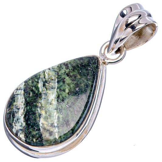 Teardrop green Swiss opal pendant with loop bail, .925 sterling silver bezel