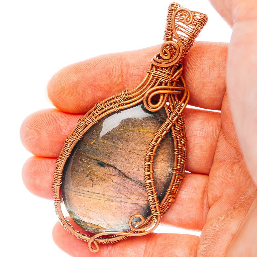 Labradorite Wire Wrap Pendant 3" (Copper)