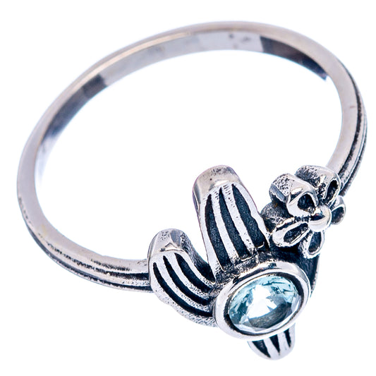 Sterling silver cactus ring view with light blue round stone and raised stems