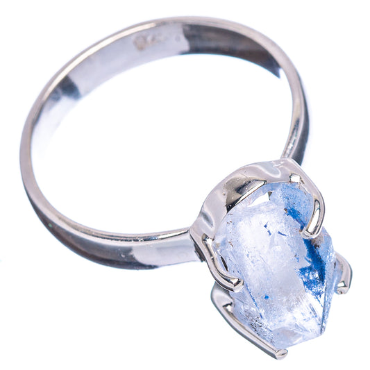 Sterling silver ring with faceted blue dumortierite quartz gemstone at the top