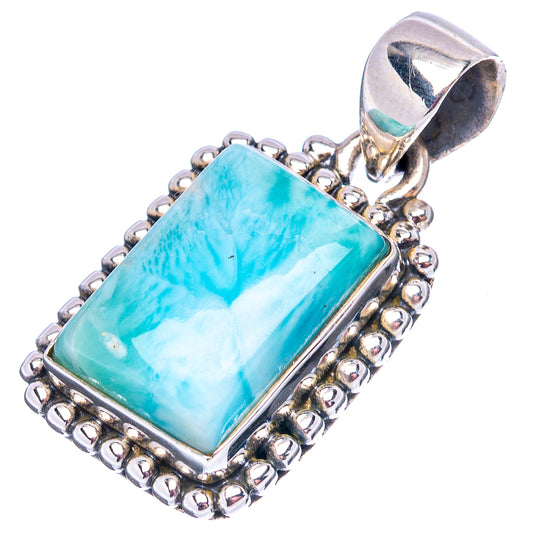 Larimar pendant .925 sterling silver with turquoise rectangle stone and raised bail