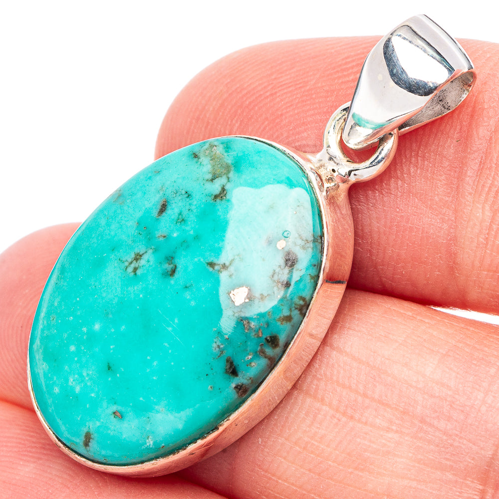 Persian turquoise teardrop pendant in 925 sterling silver bezel and bail