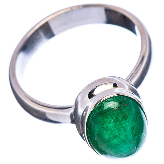 Green oval gemstone sterling silver ring with rounded bezel, side view