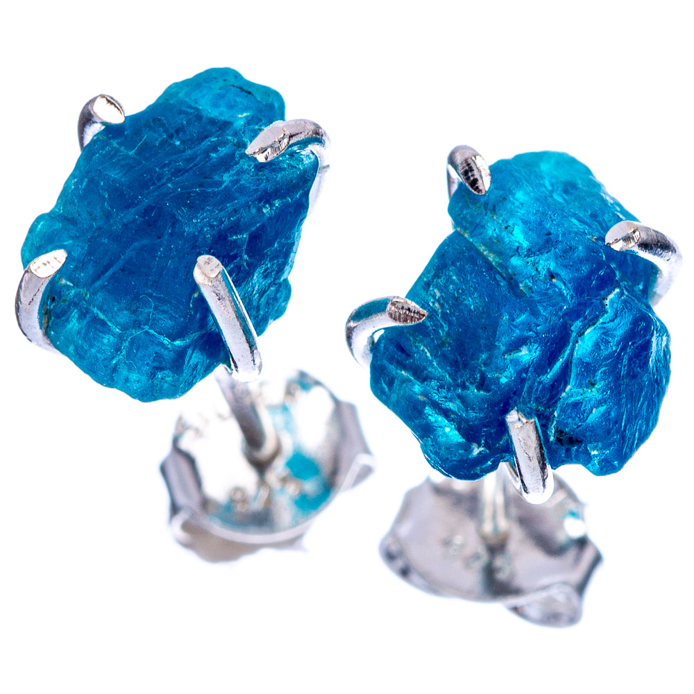 Blue fluorite dainty earrings in 925 sterling silver prong settings, stud backs