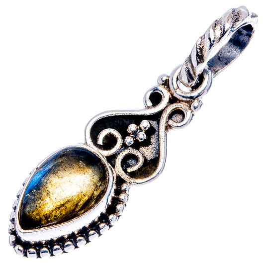 Sterling silver labradorite pendant with oval gemstone and ornate beadwork bail