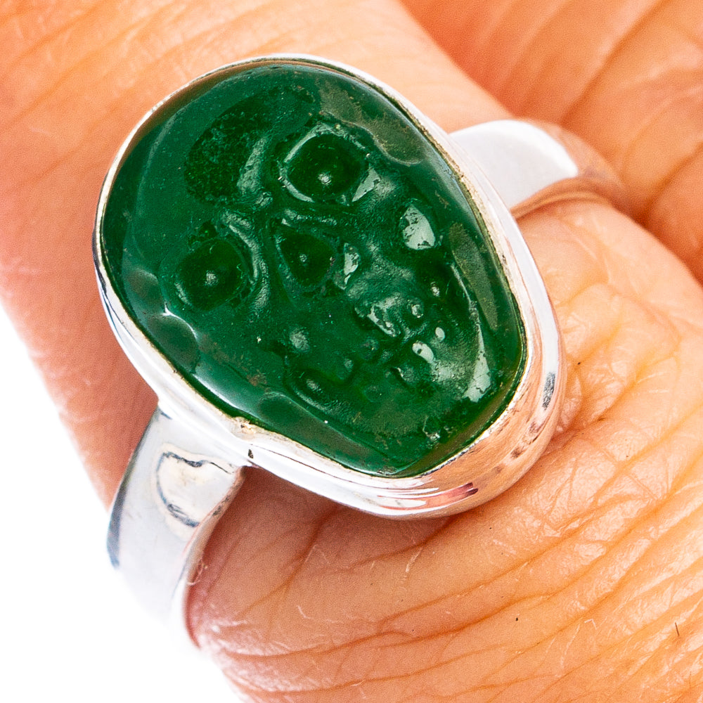Green Onyx Skull Ring Size 8 (925 Sterling Silver) R8468
