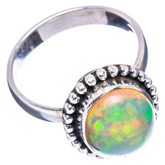 Oval opal sterling silver ring, side view with beaded outer band and open shank
