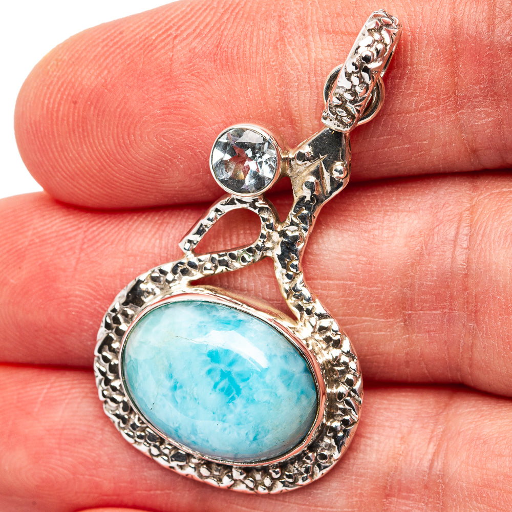 Larimar, Blue Topaz Snake Pendant 1 5/8" (.925 Sterling Silver)