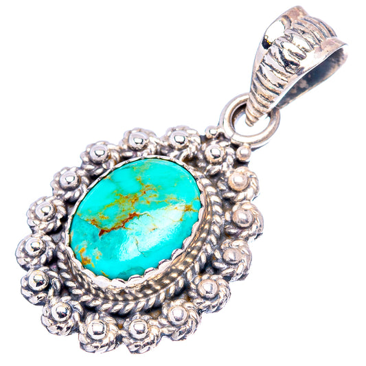 Sterling silver turquoise native-style pendant with ornate bead border and bail