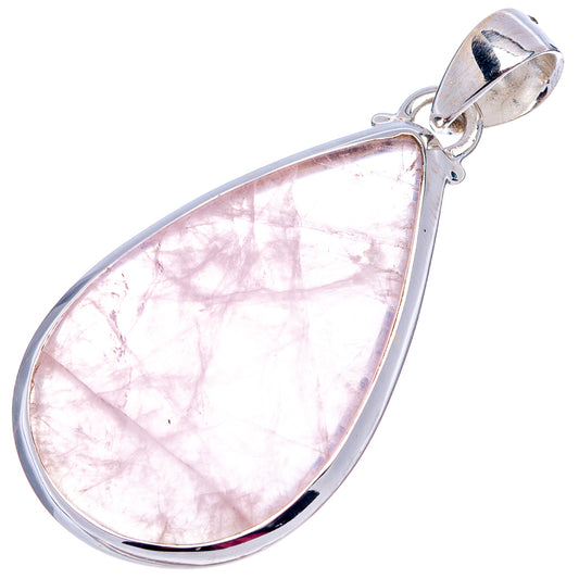 Rose quartz teardrop pendant in .925 sterling silver bezel with bail
