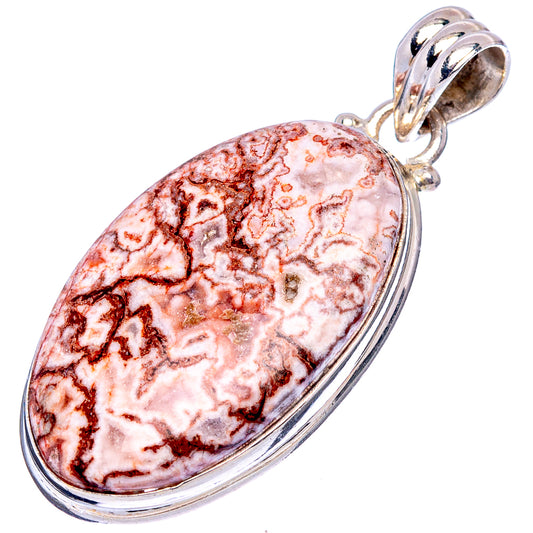 Red-and-white oval jasper pendant in .925 sterling silver with bail