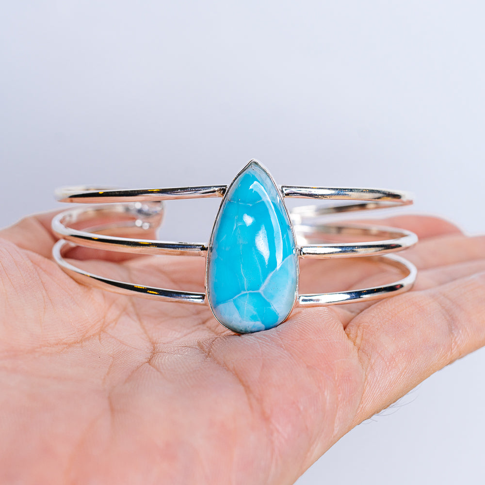 Premium Larimar Cuff Bracelet (.925 Sterling Silver)