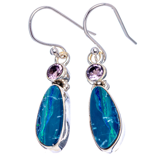 Sterling silver amethyst and blue opal doublet drop earrings with teardrop stones