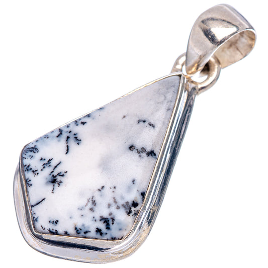 Sterling silver opal pendant with teardrop dendritic stone, side view, white with black lines