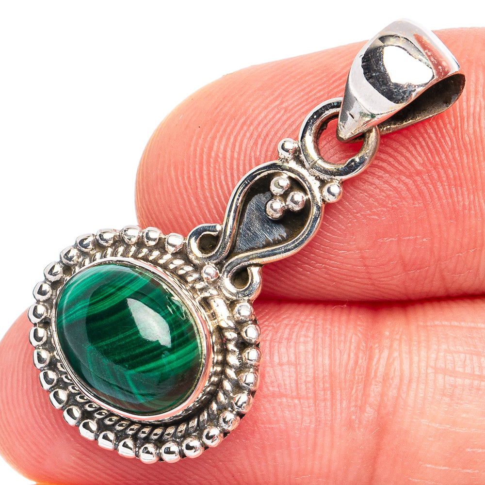 Dainty Malachite Pendant 1 1/4" (925 Sterling Silver) P45273