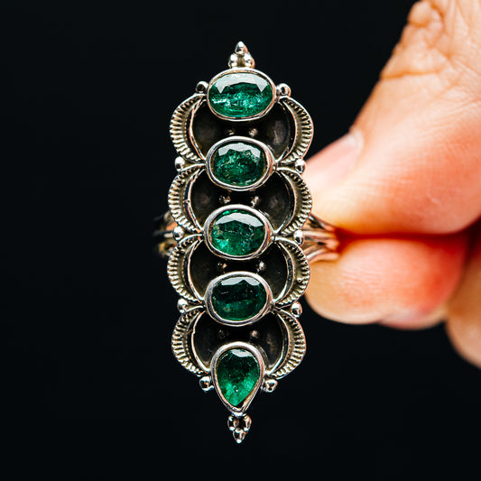 Premium Faceted 5-Gem Zambian Emerald Ring Size 8 (.925 Sterling Silver)