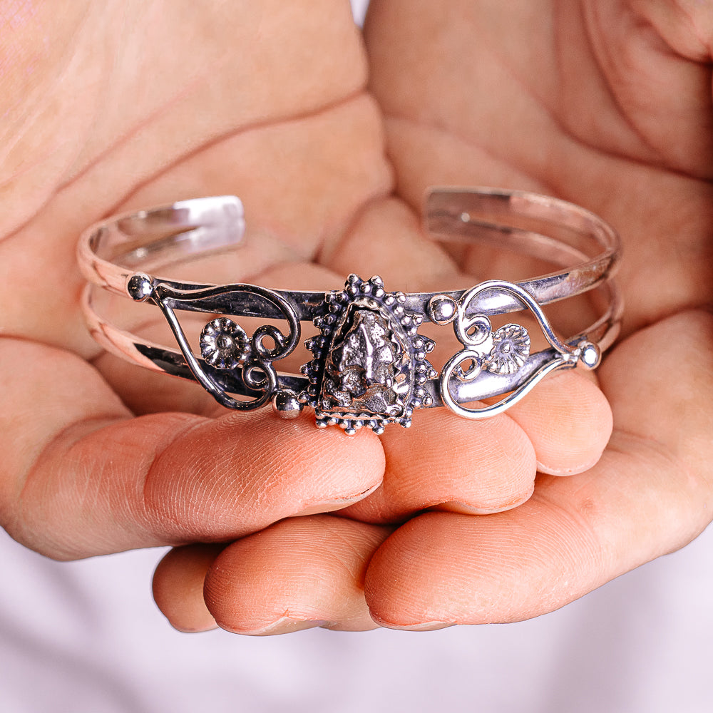 Campo Del Cielo Meteorite Cuff Bracelet Adjustable (.925 Sterling Silver)