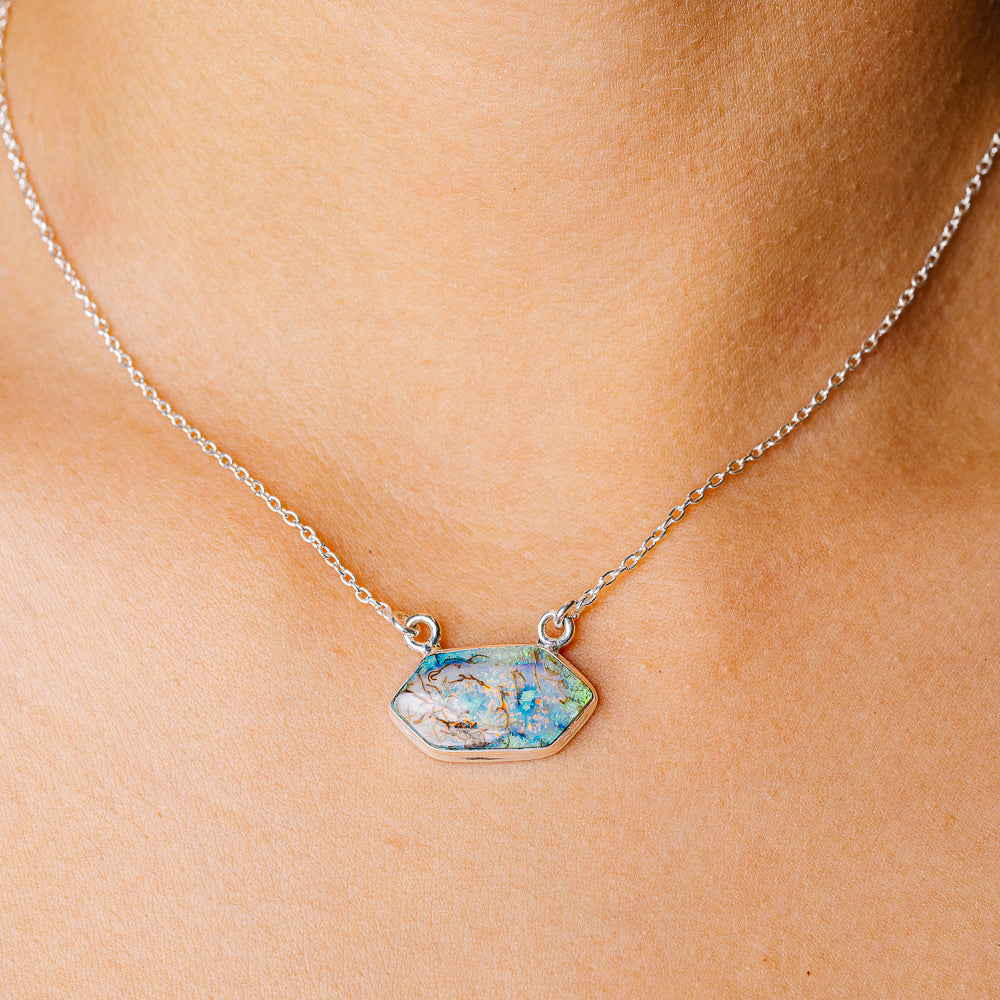 Sterling Opal Necklace 16" (925 Sterling Silver) N90236