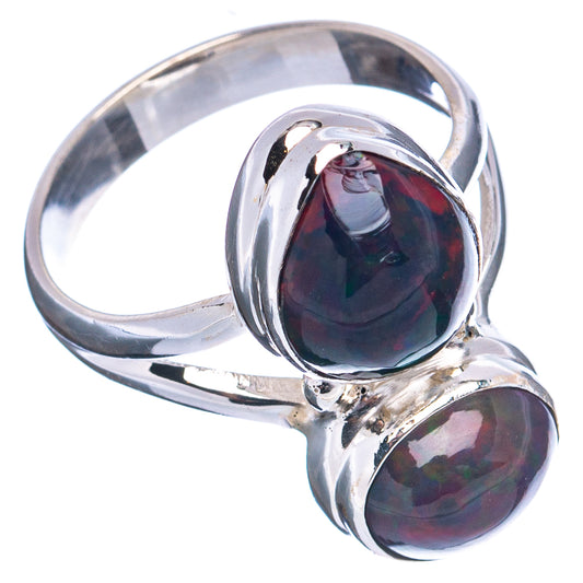 Sterling silver black opal ring, two oval stones with raised bezels