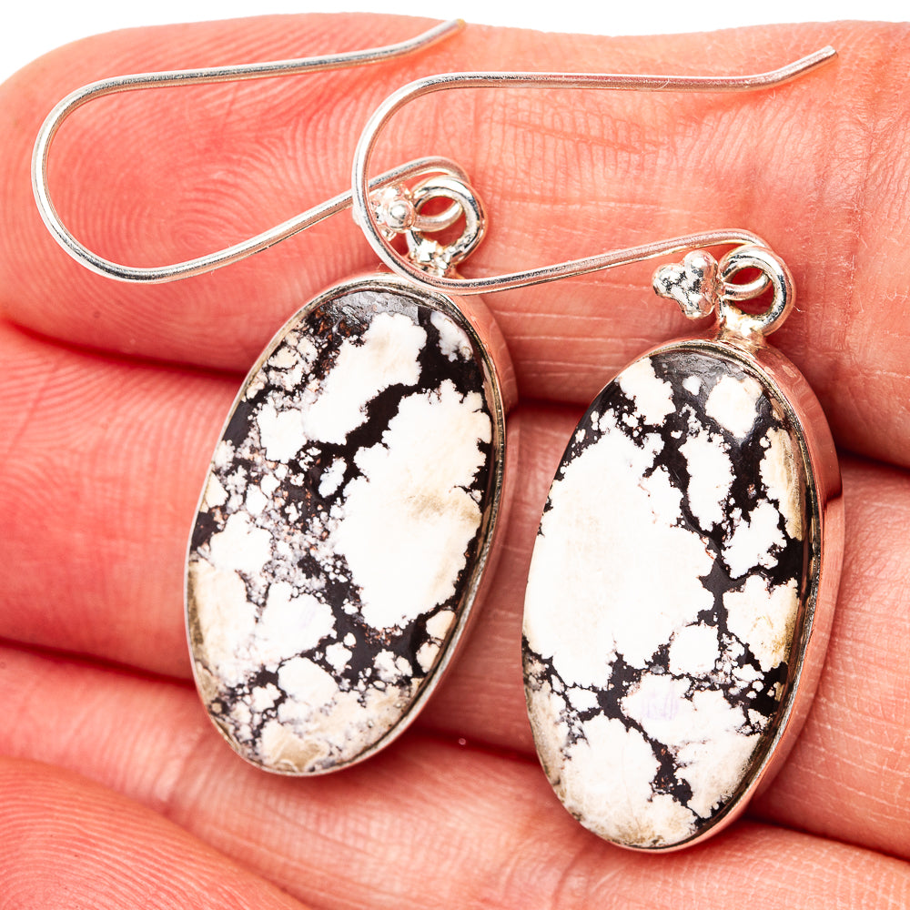 Premium White Horse Jasper Earrings 1 3/4" (.925 Sterling Silver)