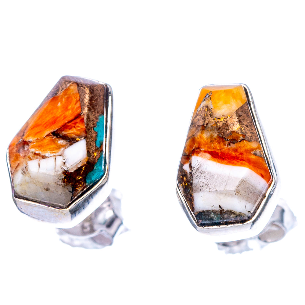 Faceted spiny oyster earrings in sterling silver, turquoise and orange with white bands