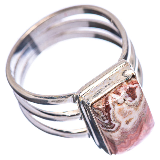 Sterling silver jasper ring, oval band with raised rectangular red-and-white stone