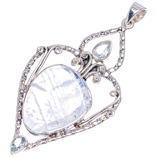 Signature Rainbow Moonstone, Aquamarine Pendant 2 5/8" (.925 Sterling Silver)