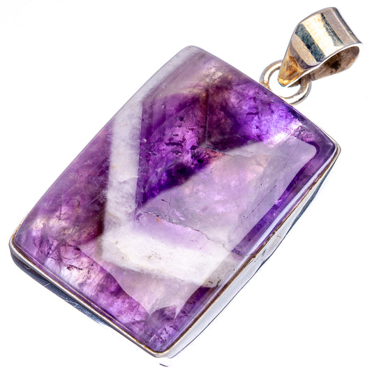 Rectangular amethyst pendant .925 sterling silver bezel, purple gemstone with white matrix