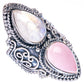 Signature Rainbow Moonstone, Rose Quartz Ring Size 8 (925 Sterling Silver) R3541