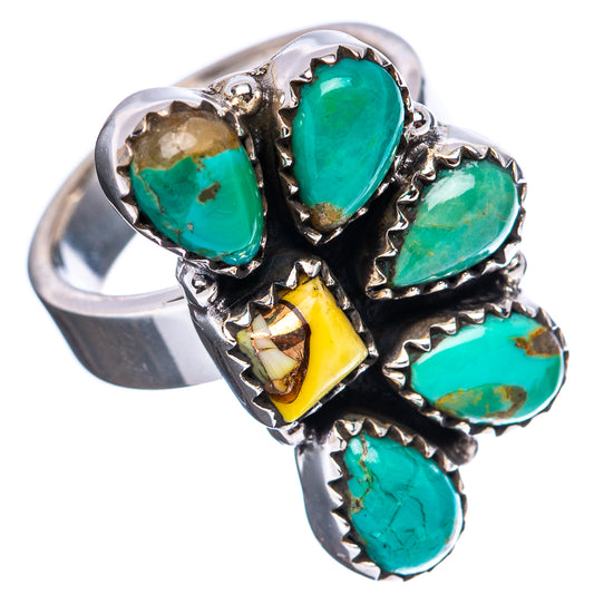 Sterling silver adjustable ring with turquoise marquise stones and yellow centerpiece