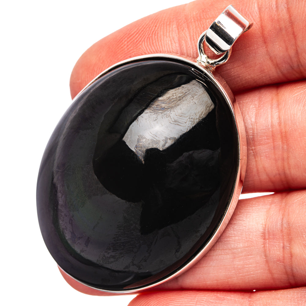 Premium Rainbow Obsidian Pendant 2 1/8" (.925 Sterling Silver)