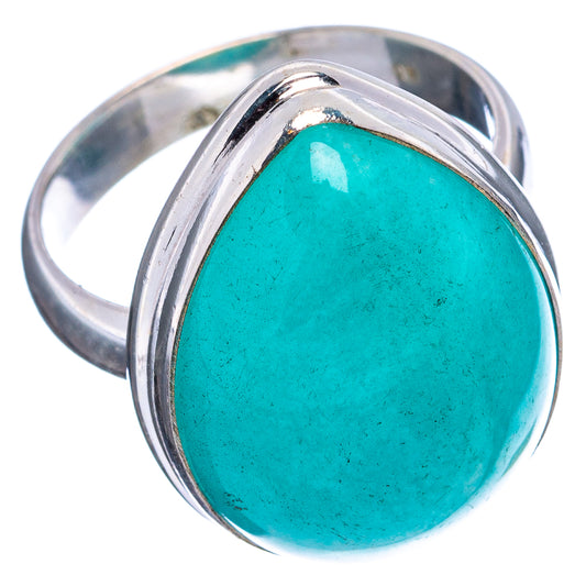 Amazonite oval stone sterling silver ring, glossy turquoise bezel and band