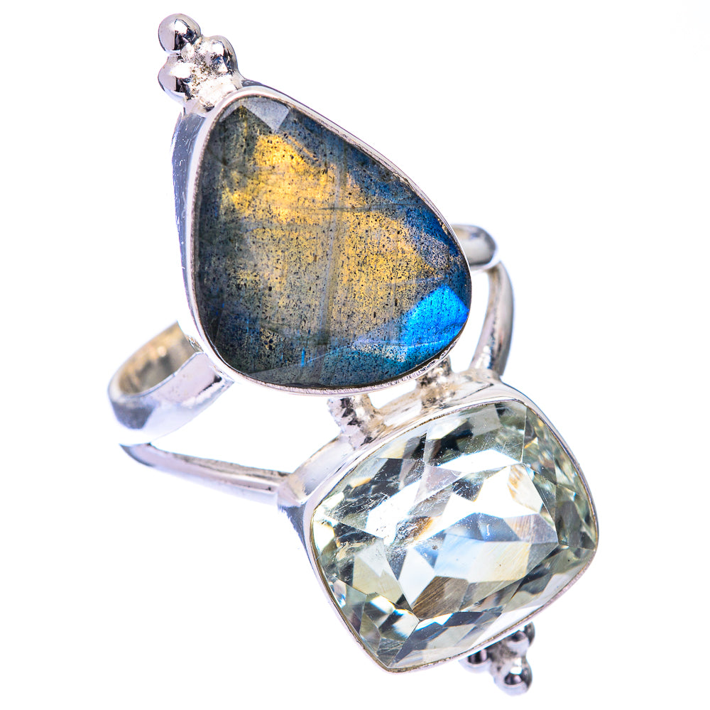 Large Labradorite, Green Amethyst Ring Size 7 (925 Sterling Silver) R140861