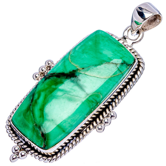 Sterling silver variscite pendant with rectangular green gemstone and scalloped edge frame